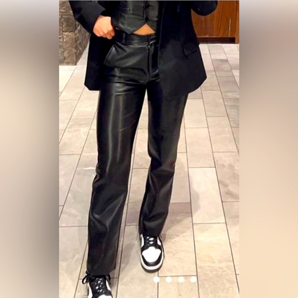 Babaton Pants - Artizia Babaton faux-leather pants, 0, raw edge hem cropped Edgy Streetwear Chic